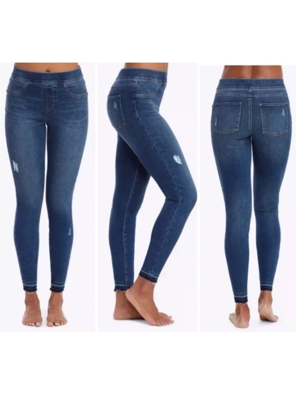 Spanx Distressed Ankle Skinny Jeans-Medium Wash-Size S-Pull On/Elastic Waist
